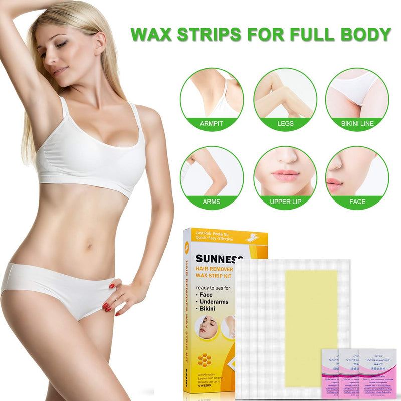 40 Wax Strips Hair Removal for Women with 3 Post Wipes, Cold Waxing Strips Kit for Bikini Face Legs Underarms Brow Brazilian, Facial Hair Remover for Full Body Men Yellow