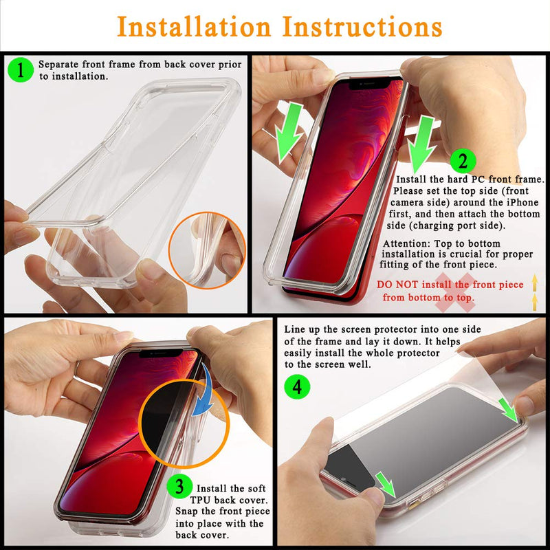 COOLQO Compatible for iPhone XR Case, with [2 x Tempered Glass Screen Protector] Clear 360 Full Body Coverage Hard PC+Soft Silicone TPU 3in1 Heavy Duty Shockproof Defender Phone Protective Cover Black For iPhone XR (6.1 inch)