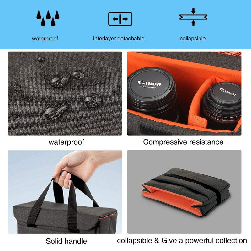 BAIGIO Camera Insert Bag Inner Case High-Capacity Shockproof and Waterproof DSLR SLR Camera Small Inner Bag Foldable Protective Bag Inner Camera Organizer with Handle (Black 1) Black