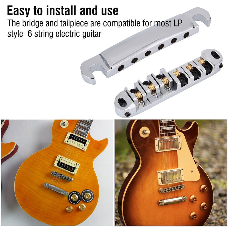 Dilwe Roller Saddle Bridge & Tailpiece Set, Replacement Part for LP Style 6-String Electric Guitar