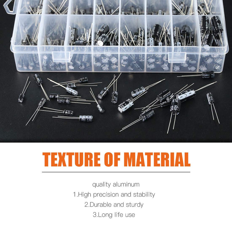 Rustark 240Pcs 24 Values 10V 16V 25V 50V Metal Electrolytic Capacitors Assorted Assortment Box Kit,Range 0.1UF-1000UF Capacitors for Air Conditioning, LED Lights, Audio, Induction Cooker