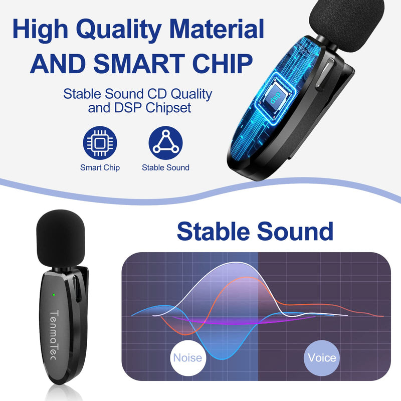 TenmaTec iPhone Microphone, Wireless lavalier Microphone for iPhone Video Recording,Clip on Microphone,Mini Lapel Microphone for iPhone Interview,Podcast,YoTube,TikTok, Facebook-Dual Mics Blue