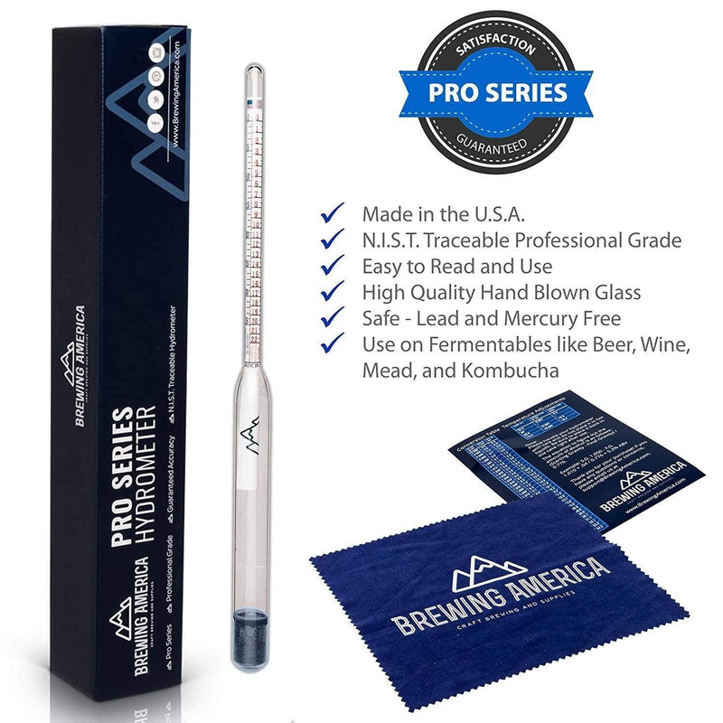 American-Made Specific Gravity Hydrometer Alcohol ABV Tester - Pro Series Fermentation Testing Homebrew: Beer, Wine, Cider, Mead - Triple Scale Hydrometer by Brewing America