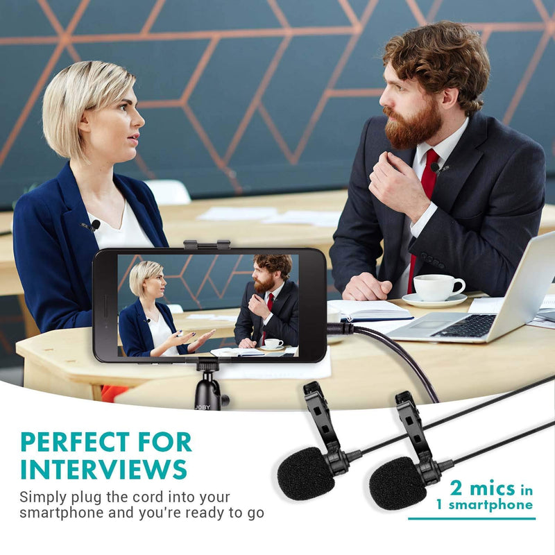 [AUSTRALIA] - Movo Professional Lavalier Lapel Clip-on Interview Podcast Microphone with Secondary Mic and Headphone Monitoring Input for iPhone, iPad, Samsung, Android Smartphones, Tablets - Podcast Equipment 