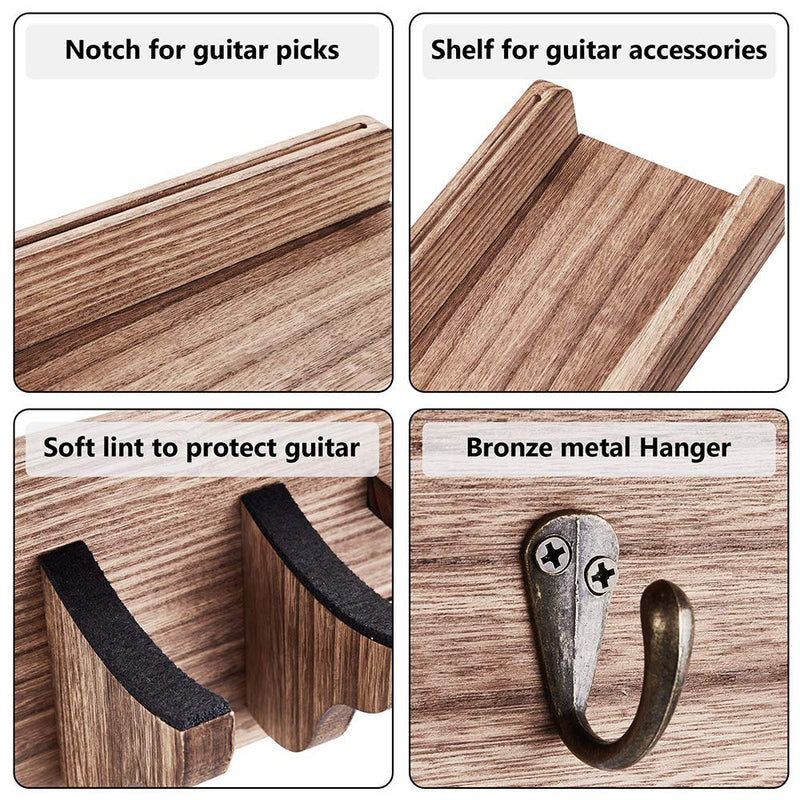 EWIGE Guitar Wall Mount, Wood Guitar Hanging Rack with Pick Holder and 4 Hook