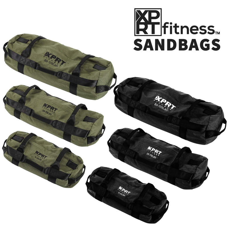 XPRT Fitness Workout Sandbag for Heavy Duty Workout Cross Training 7 Multi-positional Handles Black Small