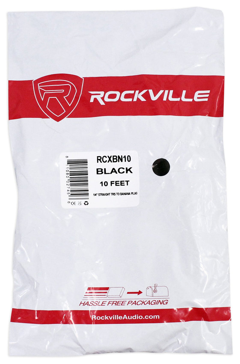 Rockville 10 Foot 1/4" to Banana Speaker Cable, 16 Gauge, 100% CopperSystem (RCXBN10),Black