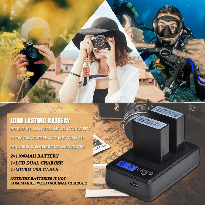 Pickle Power LP-E17 Battery and LCD Display Dual USB Charger Compatible with Canon Rebel SL2 SL3 T7i T6i T6s EOS M3 M5 M6 8000D 800D 760D 750D 200D 77D KISS X8i Digital SLR Camera