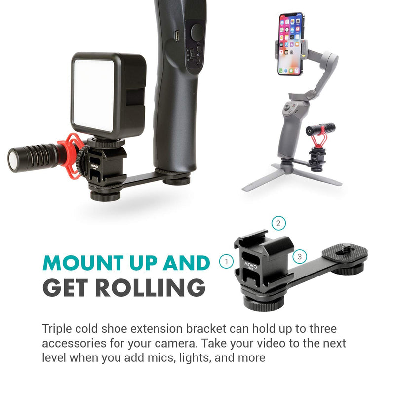 Movo Microphone and Motorized Gimbal Extension Bundle - Includes The Movo VXR10 Shotgun Mic and Triple Shoe Extension Video Mounting Bracket