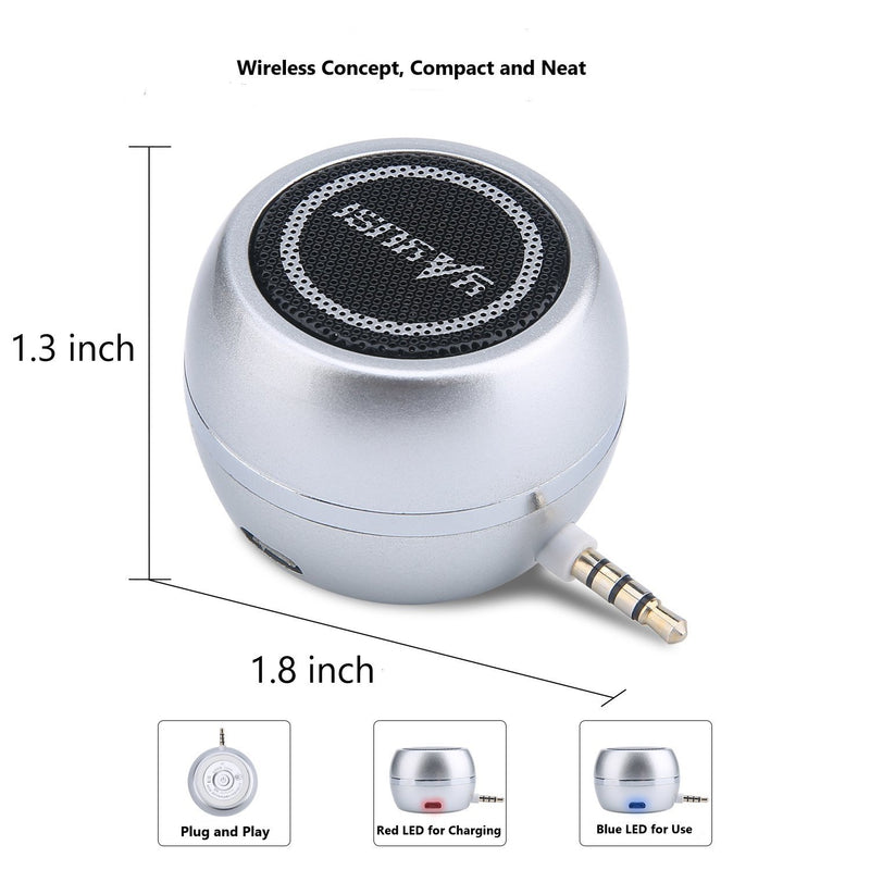 Wireless Mini Speaker 3.5mm Aux Input Jack, 3W Portable Speaker for Cellphone Tablet Laptop, Silver