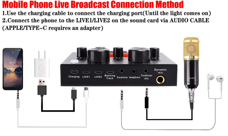 ALPOWL Mini Sound Mixer Board,Live Sound Card for Live Streaming, Voice Changer Sound Card with Multiple Sound Effects, Audio Mixer for Music Recording Karaoke Singing Broadcast on Cell Phone