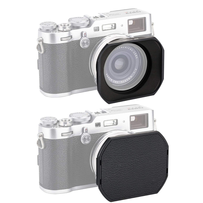 JJC LH-JX100FII BLACK Square Metal Lens Hood for Fujifilm X70 X100 X100S X100T X100F X100V, Fuji X100S, Fuji X100F, Fuji X100V Lense Hood Shade, W/ Front Cap, Fujifilm LH-X100 Lens Hood Replacement