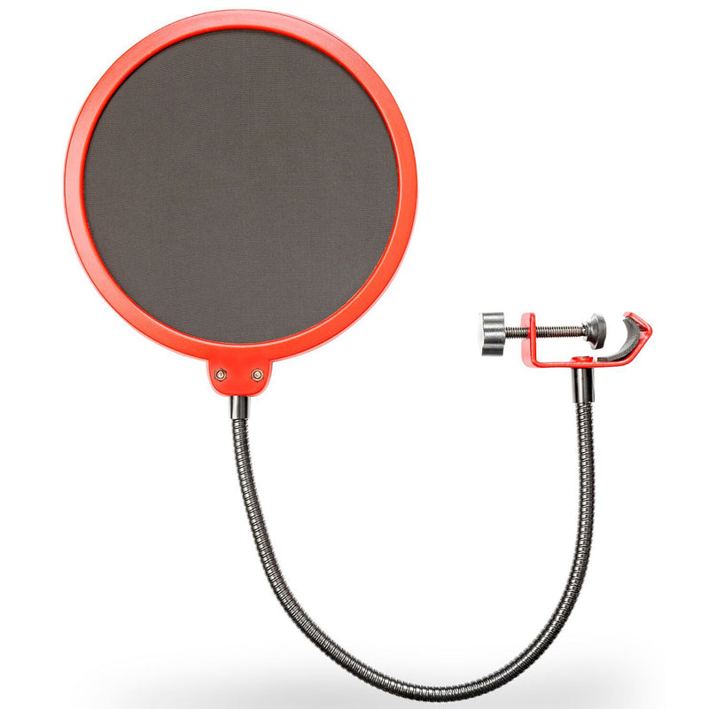 [AUSTRALIA] - Deco Gear Universal Double Layer Pop Filter Microphone Wind Screen with Adjustable Goose Neck Mic Stand Clip (Black with Red Trim) 