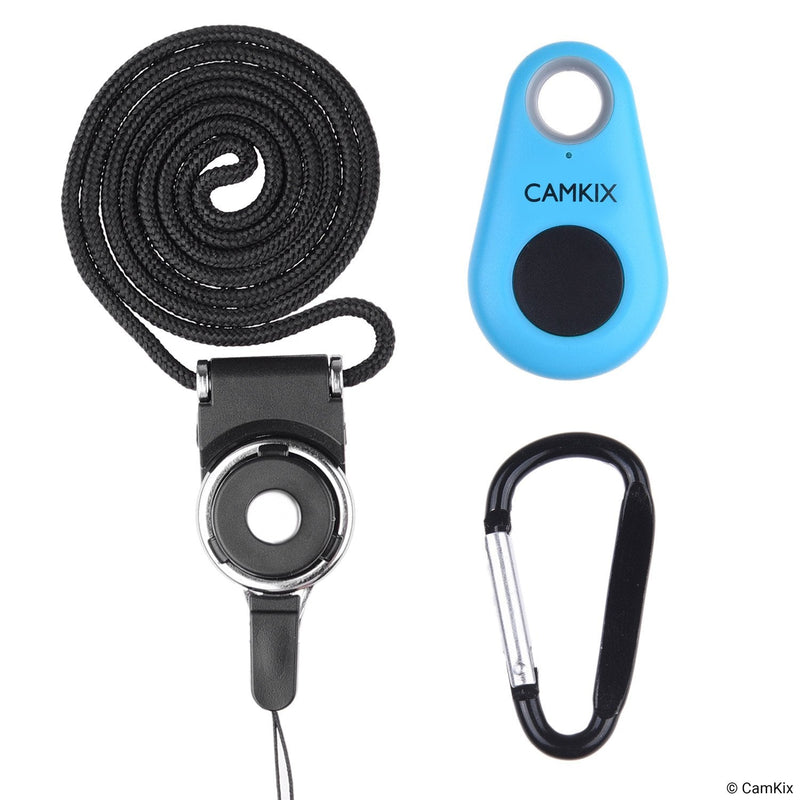 CamKix Camera Shutter Remote Control with Bluetooth Wireless Technology - Drop Style - Compatible with iPhone/Android - One Button Control - Carabiner and Lanyard with Detachable Ring Included Blue
