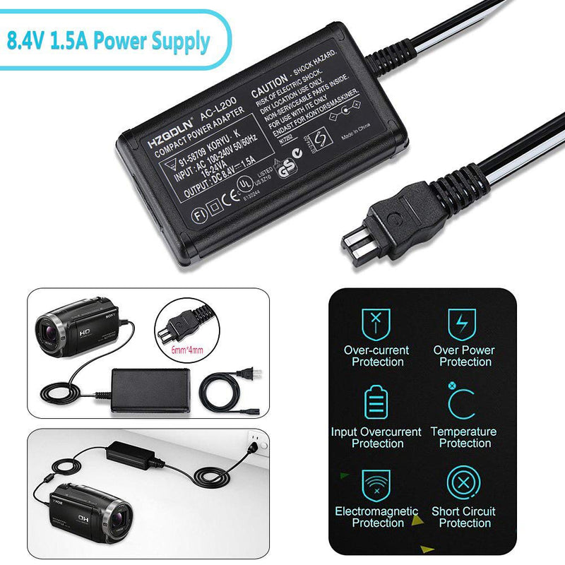 AC-L200 Adapter Charger Compatible Sony Handycam Camcorder HDR-PJ10 HDR-PJ10E HDR-PJ30 HDR-PJ30E PJ30V PJ200 PJ230 PJ260V PJ320 PJ340 PJ380 PJ540 PJ600V PJ650 PJ660 PJ710V PJ760V PJ810 PJ820 HDR-TD10E