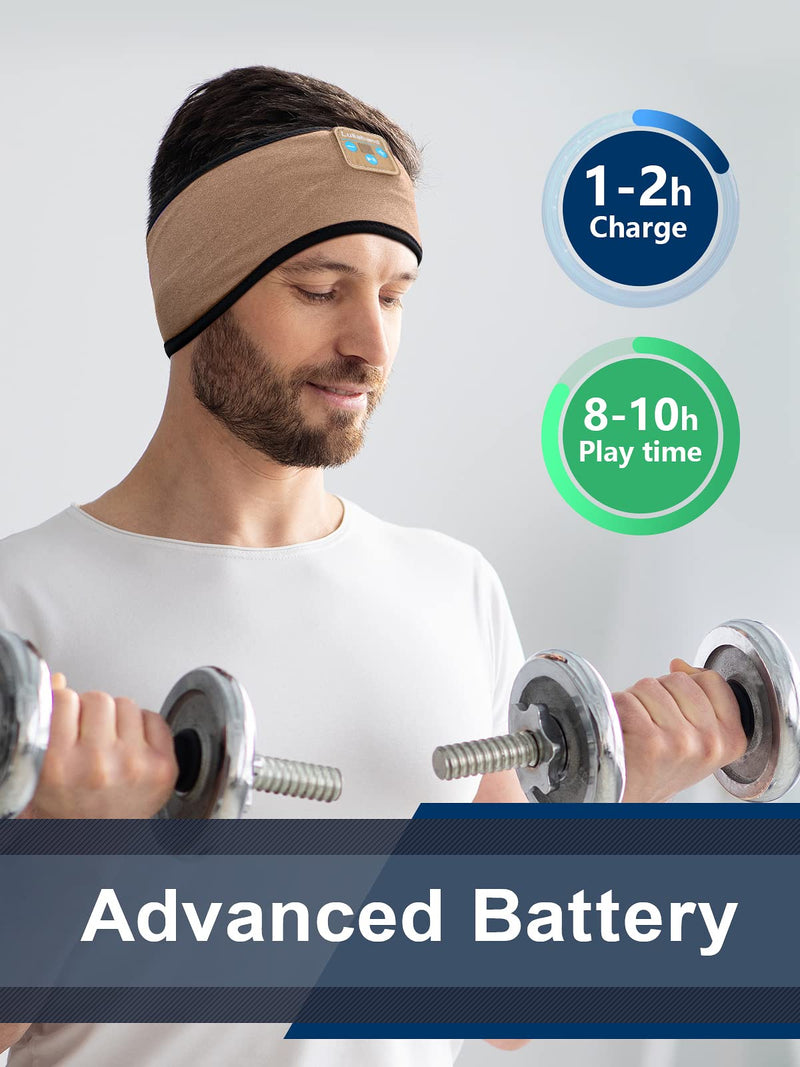 Lullaband Sleep Headphones Bluetooth Headband, Soft Elastic Comfortable Sleep Headband, Headband Headphones with Ultra-Thin HD Stereo Speakers Perfect for Sleeping,Yoga,Insomnia, Air, Meditation Desert