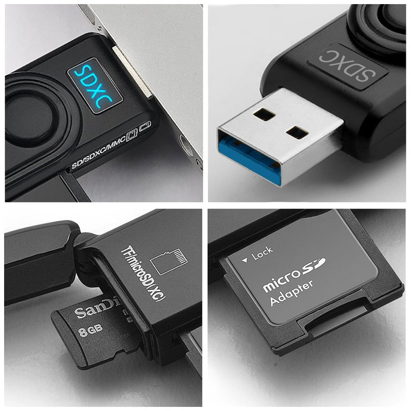 USB 3.0 SD Card Reader, Rocketek 2 Slots Memory Card Reader with a Build-in Micro SD Card Cap for SDXC/SDHC/UHS-I SD Cards, TF/Micro SD Cards Reader - Take It as a USB 3.0 Flash Drive