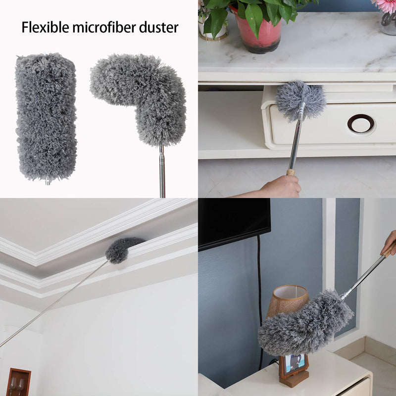 Midoneat Lambswool Duster and Microfiber Duster,2 Counts,Long Reach/Extendable Duster Up to 86" for Cleaning High Ceiling Fan, Interior Roof, Cobweb, Keyboard, Furniture