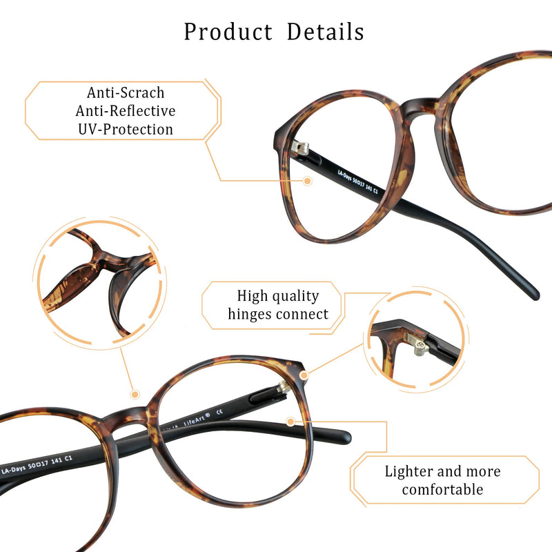 2 Pairs LifeArt Blue Light Blocking Glasses, Anti Eyestrain, Computer Reading Glasses, Gaming Glasses, TV Glasses for Women Men, Anti Glare (Tortoise+Clear, No Magnification) +0.00(No Magnification) 17_days_tortoise+clear