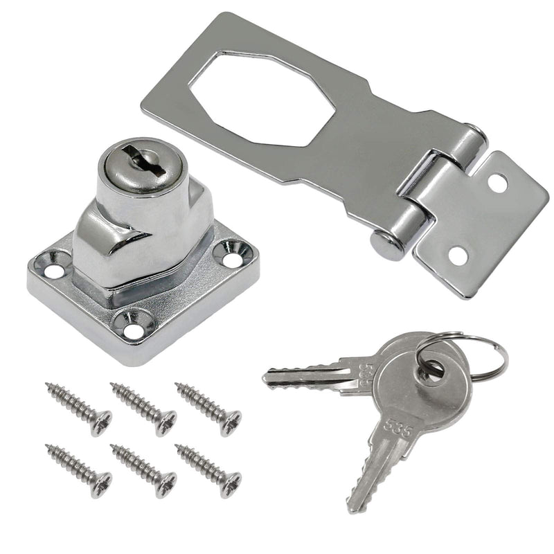 Kyuionty 2Pcs Keyed Hasp Locks 2.5 Inch Twist Knob Keyed Locking Hasp, Metal Safety Hasp Latches Keyed Different for Small Doors, Cabinets (Sliver) Sliver
