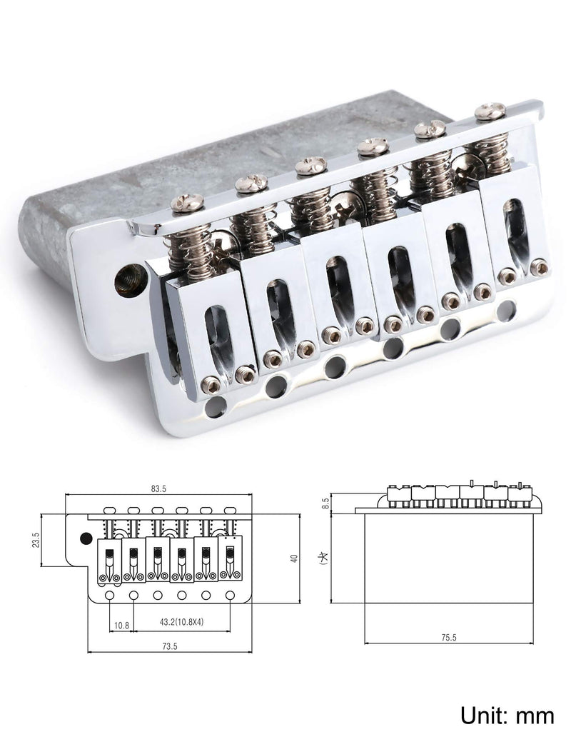 Metallor 6 String Electric Guitar Tremolo Bridge Zinc Saddles for Fender Strat Squier Style Guitar with Whammy Bar Chrome.