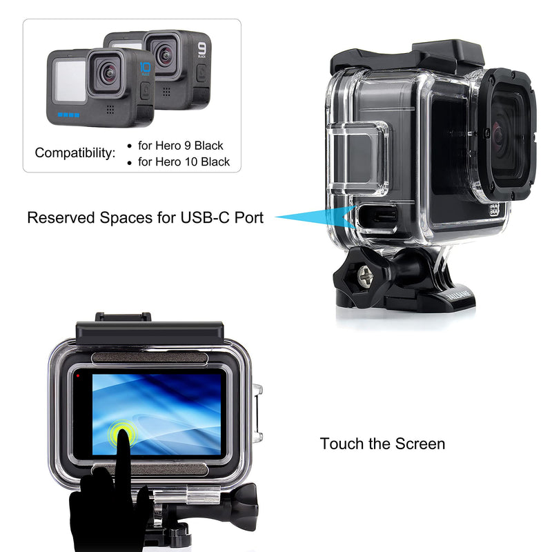 YALLSAME Skeleton Case Side Open Housing for GoPro Hero 10 9 Black with Metal Battery Cover Side Door Replacement Easy Charging Protective Accessories Kit for GoPro 9 10 Black Housing case with Side door for Hero9 10