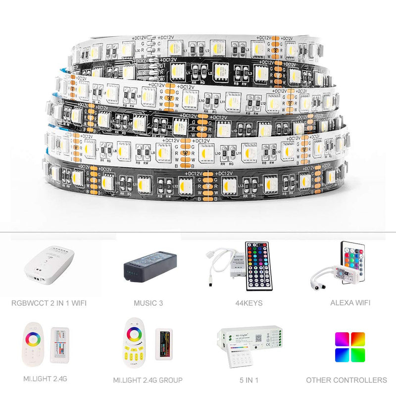 [AUSTRALIA] - BTF-LIGHTING 5050 RGBW RGB+Warm White (2700K-3000K) 4 Colors in 1 LED 5m 16.4ft 60LEDs/m Multi-Colored LED Tape Lights IP30 Non-Waterproof Black PCB DC12V for Bedroom Kitchen Home Decoration 12v Rgb+warm White Black PCB IP30 