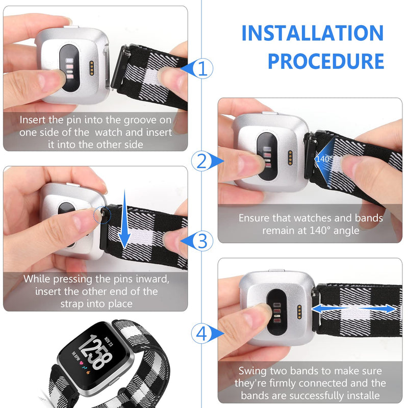 5 Pack Elastic Nylon Bands Compatible with Fitbit Versa / Versa 2 / Versa Lite / Versa SE for Women Men, Adjustable Breathable Fabric Sport Elastic Wristband for Fitbit Versa Smart Watch Combination 4