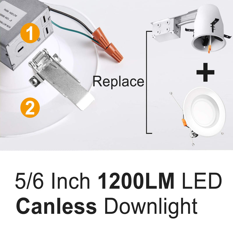 FREELICHT 1 Pack 5/6 Inch Slim Recessed Lighting with Junction Box, 3000K Warm White, Dimmable Retrofit Can-Killer Downlight with Baffle Trim, 15W=110W, 1200 LM, ETL Certified