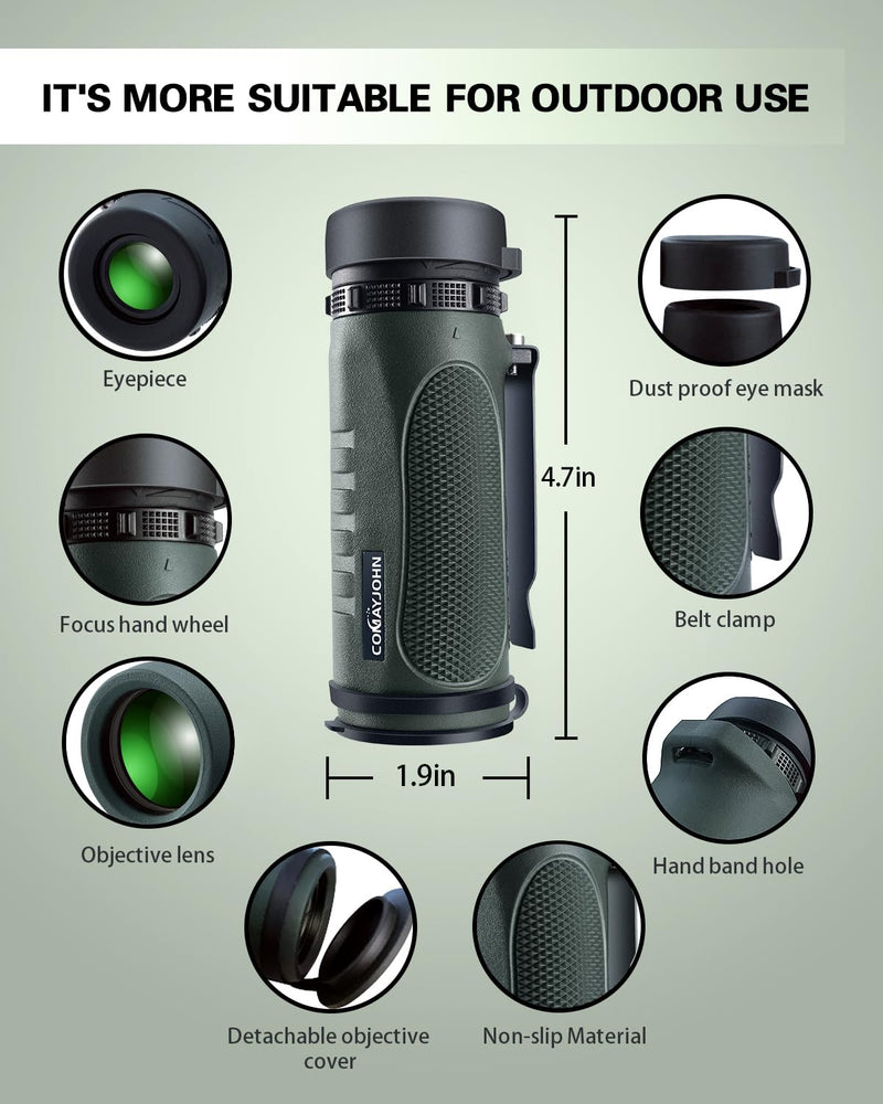 10x32 HD Monocular Telescope for Adults and Kids,High Powered Night Vision Spotting Scope with Smartphone Adapter,Waterproof Anti-Fog Hiking Gear for Camping Travel Bird Watching Wildlife Hunting