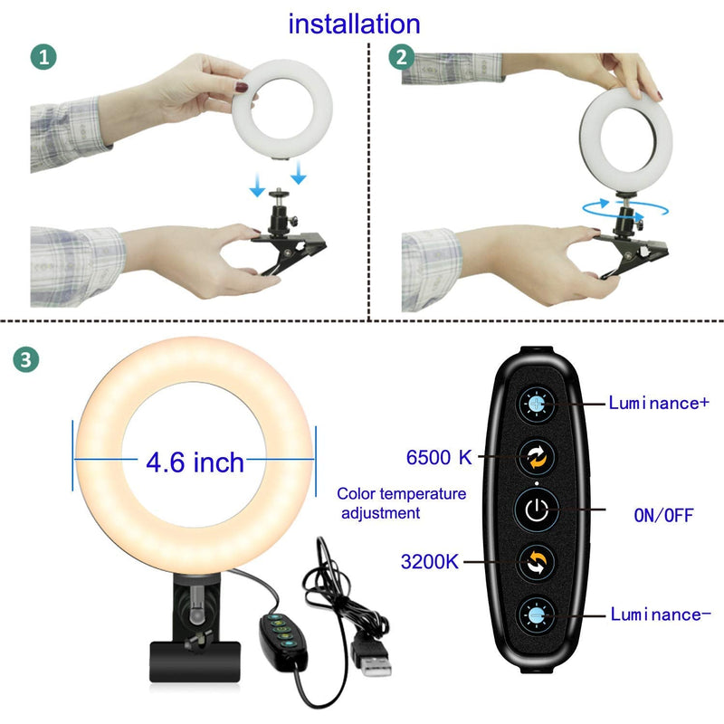 Video Conference Lighting Kit 3200k-6500K Dimmable Led Ring Lights Clip on Laptop Monitor for Remote Working/Zoom Calls/Self Broadcasting/Live Streaming/YouTube Video/TikTok (Black) black