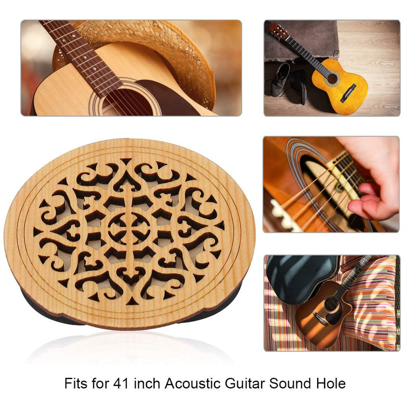 Wooden Guitar Soundhole Sound Hole Cover Guitar Block Protector Cover Made of Wood and Sponge for Acoustic Classic Guitar 41 Inch(Window grille) Window grille