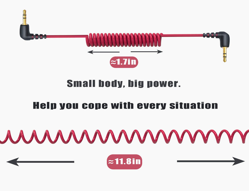 3.5mm TRS Male Microphone Cable, 1/8" Male to Male Coiled Right Angle Mic Cord Connect Camera/Recorder with Microphone Replacement for Rode SC2 Compatible with Canon Nikon DSLR SLR Camera etc 1 Pack