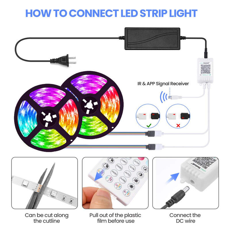 [AUSTRALIA] - RGB Led Strip Lights 32.8ft,GLIME 10m Led Strips with App Controlled & Music Sync, 5050 Flexible Color Changing Led Strip Lights 44 Keys IR Remote for Bedroom Kitchen Party Bar DIY Decoration 