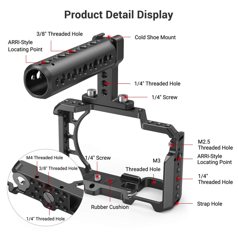 SmallRig Camera Cage Kit for Sony A6100/A6300/A6400/A6500 with Top Handle - KCCS2752 cage w/ top handle