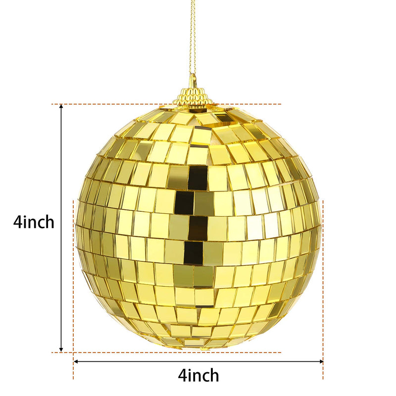 2 Pieces Mirror Disco Ball, 70's Disco Party Decoration, Hanging Ball for Party or DJ Light Effect, Home Decorations, Stage Props, Game Accessories (Gold, 4 Inch)