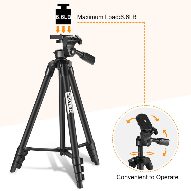 iPad Tripod,TESVERO 55" Extendable Lightweight Aluminum Alloy Tripod Stand with Universal Cell Phone/Tablet Holder, Remote Shutter, Compatible with Smartphone & Tablet & Camera.