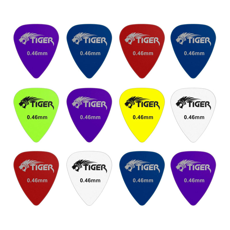 Tiger Guitar Plectrums with Pick Tin - 12 Gel 0.46mm