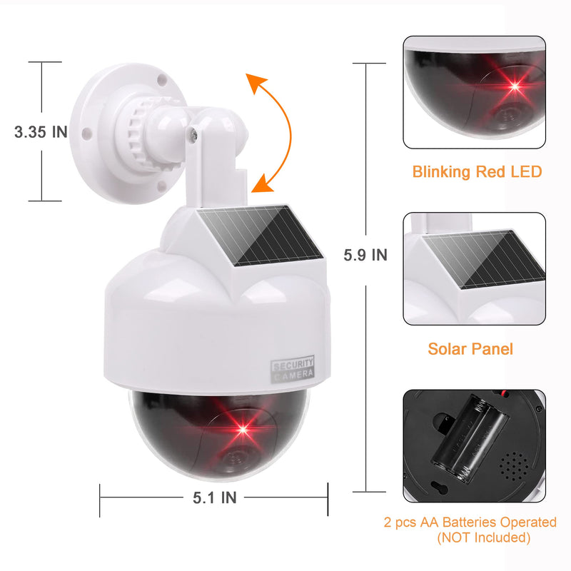 [AUSTRALIA] - YSUCAU Solar Powered Dummy Fake CCTV Security Dome Camera with Flashing Red LED Light & Warning Security Alert Sticker Decal, Indoor/Outdoor Use 