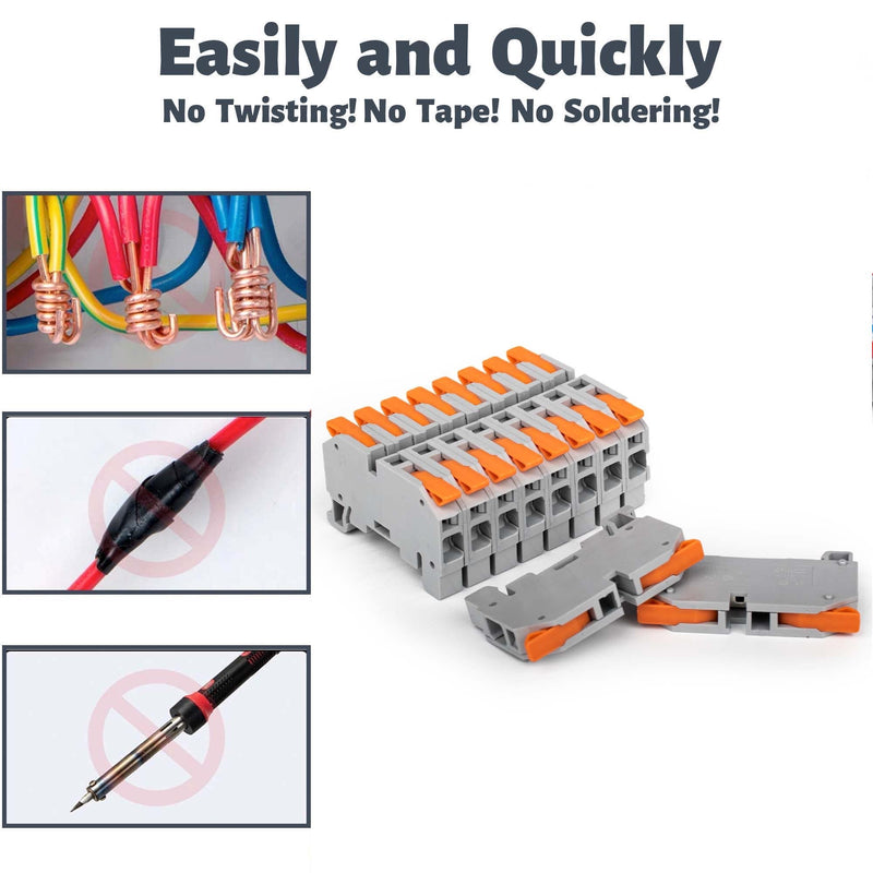 [AUSTRALIA] - Koverflame Lever Wire Nut Connector, Quick Wiring Cable Connector Push-in Conductor Terminal Block, Splicing Connectors for Circuit Inline (LT-6(DIN Rail), 10) LT-6(DIN rail) 