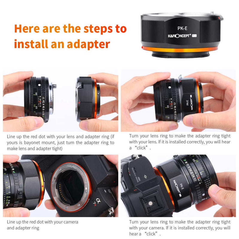 K&F Concept Lens Adapter for PK K Mount Lens to Sony NEX E-Mount with Matting Varnish Design, Compatible with Sony NEX-3 NEX-3C NEX-3N NEX-5 NEX-5C NEX-5N NEX-5R NEX-5T PK-NEX