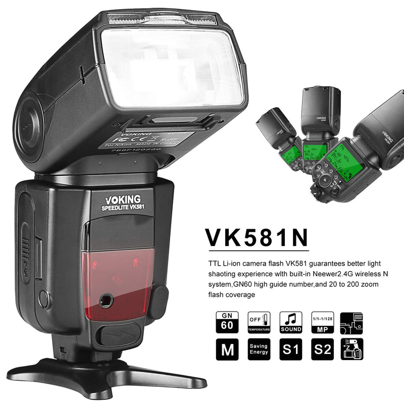 Voking VK581N TTL High Speed Sync Master Camera Flash Speedlite Compatible with Nikon D70 D90 D300 D600 D3000 D5200 D7000 D7100,etc