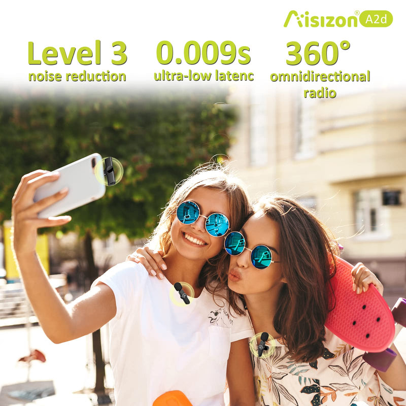 Aisizon Wireless Mics, Wireless Clip on Microphones, Lapel Microphone A2d One Pair Two, for Android Phone, iPhone, Laptop, Video Recording B