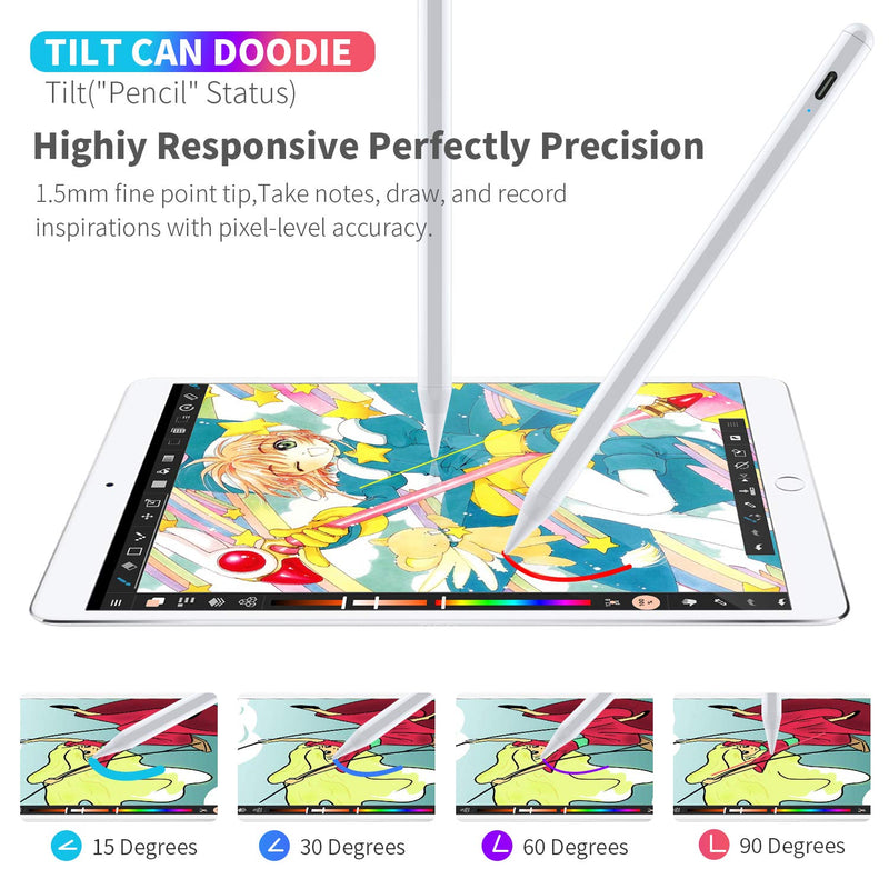 Stylus Pen for ipad,with Palm Rejection,Tilt,Magnetic Function, Active Pencil Compatible with (2018-2021) Apple iPad Pro (11/12.9 Inch) iPad 6th/7th /8th Gen,iPad Mini 5th Gen,iPad Air 3rd/4rd Gen white
