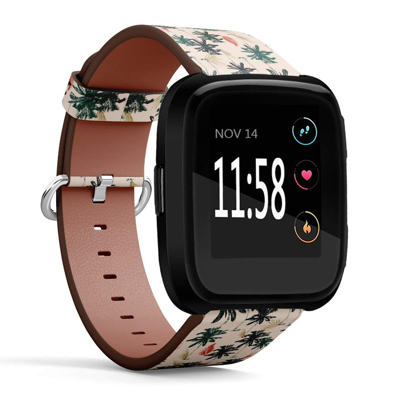 Compatible with Fitbit Versa/Versa 2 / Versa LITE - Quick Release Leather Wristband Bracelet Replacement Accessory Band - Palm Tree Simple