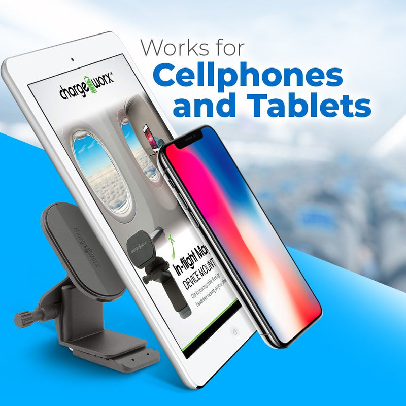 ChargeWorx Airplane Inflight Magnetic Phone & Tablet Mount - 360 Degrees Rotate Universal Device Flight Seat Holder - Designed Multi-Angled Viewing, Supports Different CellPhones & Tablets