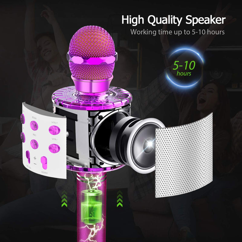 [AUSTRALIA] - Wireless Bluetooth Karaoke Microphone, 4-in-1 Portable Handheld Karaoke Mic Speaker Machine, Christmas Birthday Home Party for Android/iPhone/PC or All Smartphone A-Purple 