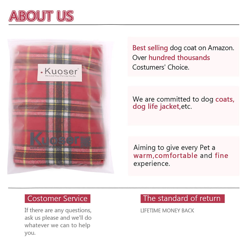 Kuoser Cozy Waterproof Windproof Reversible British Style Plaid Dog Vest Winter Coat Warm Dog Apparel for Cold Weather Dog Jacket for Small Medium Large Dogs with Furry Collar (XS - 3XL) X-Small (Pack of 1) Bright Red