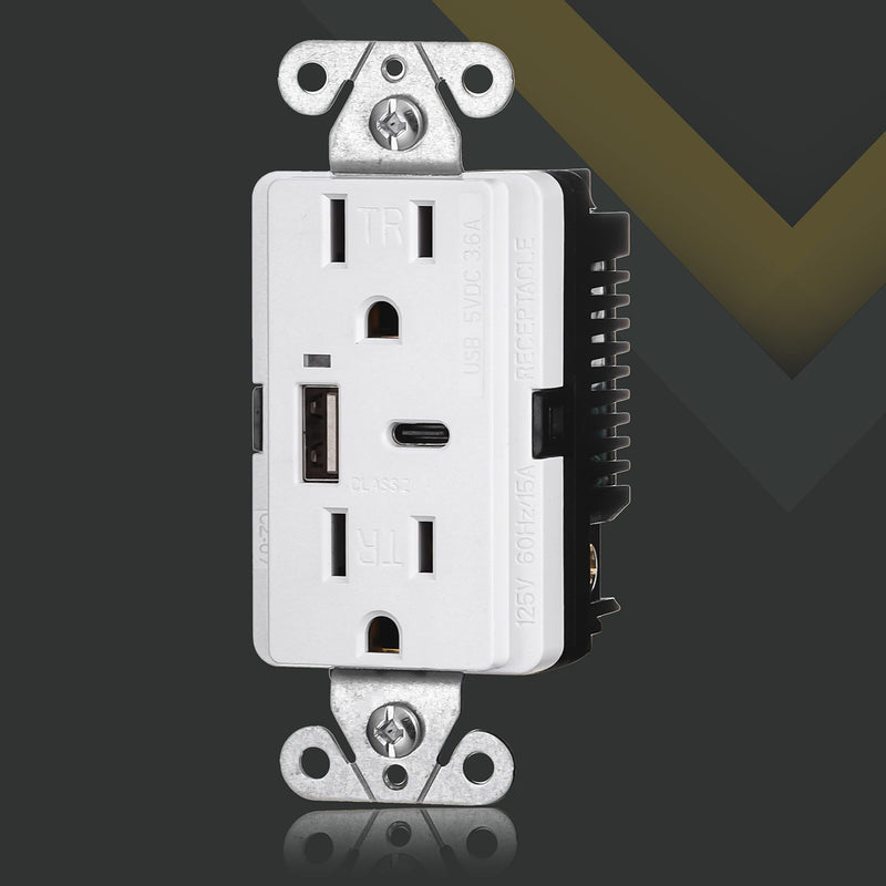 Faith Combination Electrical Outlet and USB Wall Charger | White Wall Outlet with USB Ports (2-Pack) | Power Outlet 15A/125V with 3.6A/5V Type A and C USB Outlets | Fast Charging and Tamper Resistant 2-Pack - White USB Type-C