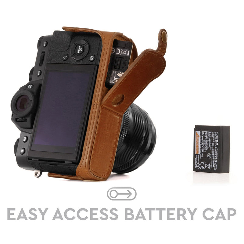 [AUSTRALIA] - MegaGear Ever Ready Leather Camera Half Case and Strap Compatible with Fujifilm X-T30, X-T20, X-T10 Light Brown 
